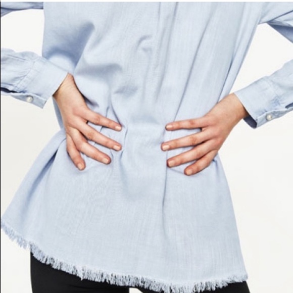 NWOT Zara pearl denim shirt - Picture 2 of 8